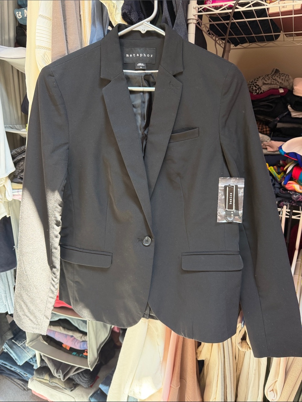 Black Blazer Sz 6 Metaphor BNWT LINED 17” bust 24” Length Sleeve 24”